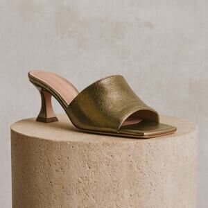 Anthropologie Vincenza Metallic Leather Mule Heels 10 Gold NIB